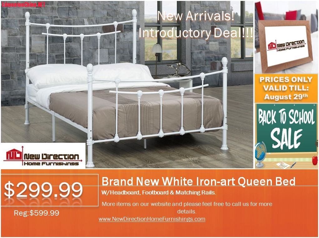 Brand New Beautiful White Iron-Art Queen Bed Frame   W/Headboard, Footboard & Matching Rails   ...